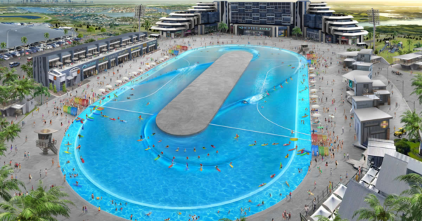 Aerial view of a modern wave pool facility