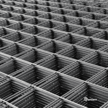 Square mesh used in concrete reinforcement and reinforcing steel applications.