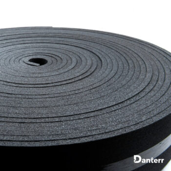 Roll of black closed-cell polyethylene expansion joint filler foam used in concrete construction.