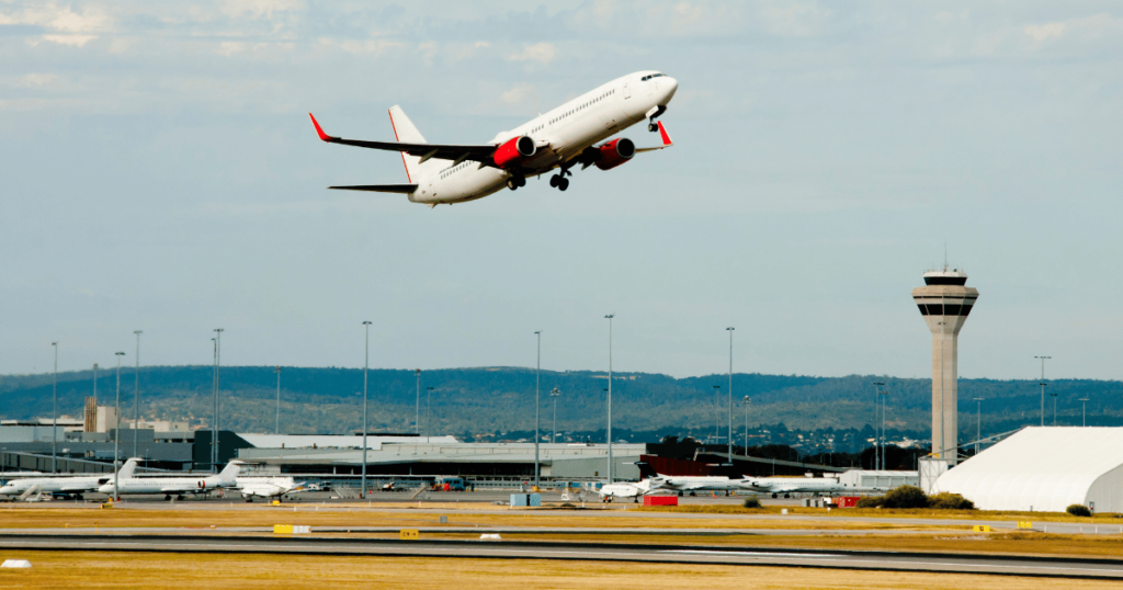 Plane taking off from an Australian airport runway