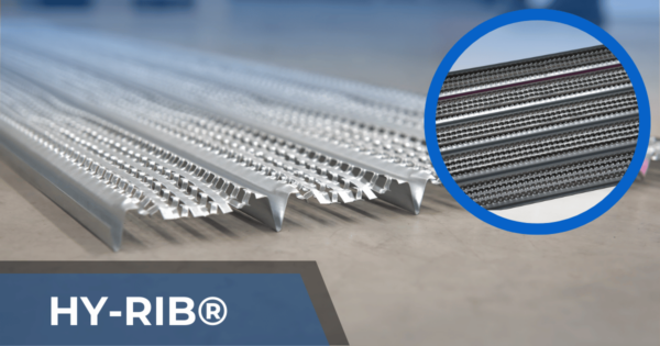 Hy-Rib® sacrificial formwork with V-shaped ribs and steel mesh.