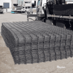 Stainless steel reinforcing mesh stacked on-site for concrete reinforcement and reinforcing steel applications.