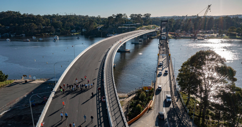 The newly constructed Batemans Bay Bridge enhances traffic flow, safety, and accessibility while replacing the ageing lift bridge over the Clyde River.