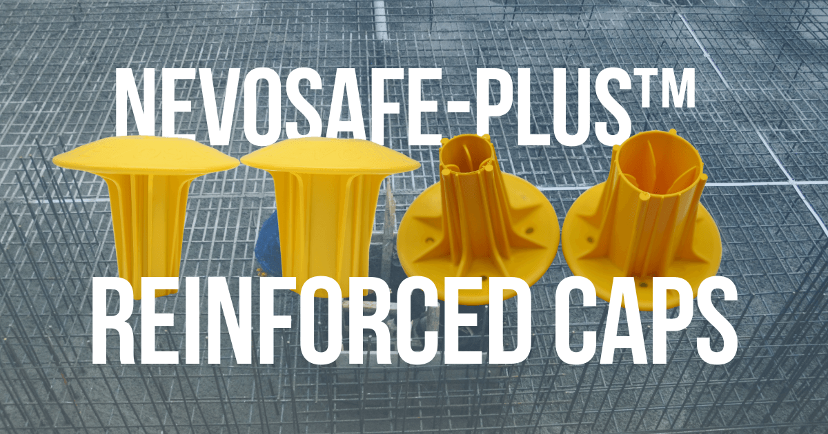Nevosafe-Plus rebar safety caps on mesh steel surface for construction site protection
