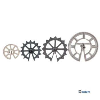Range of plastic circular rebar spacers in various sizes and bar capacities