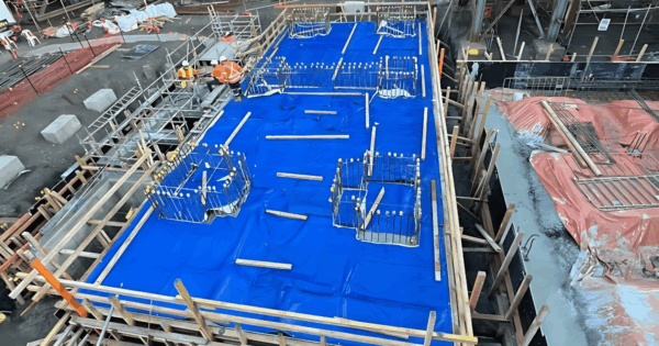 Danterr concrete curing blanket covering a suspended slab on an Australian construction site