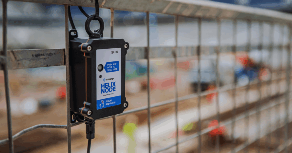 Converge Helix reusable concrete monitoring system node installed on site