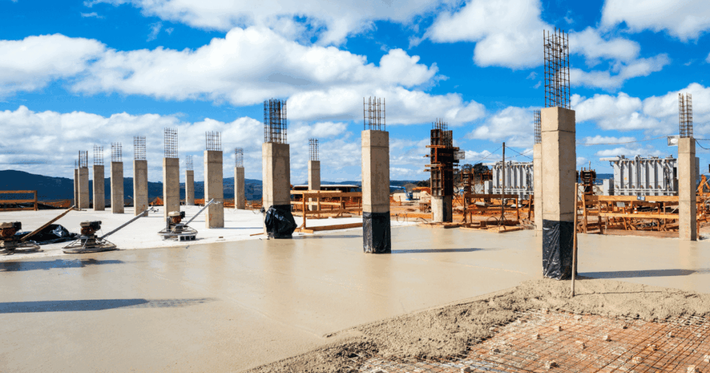 Freshly finished concrete slab after applying a curing compound for concrete to retain moisture and improve long-term durability.