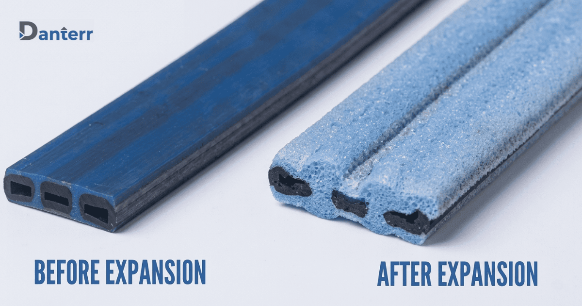 Hydrotite waterstop shown before and after expansion